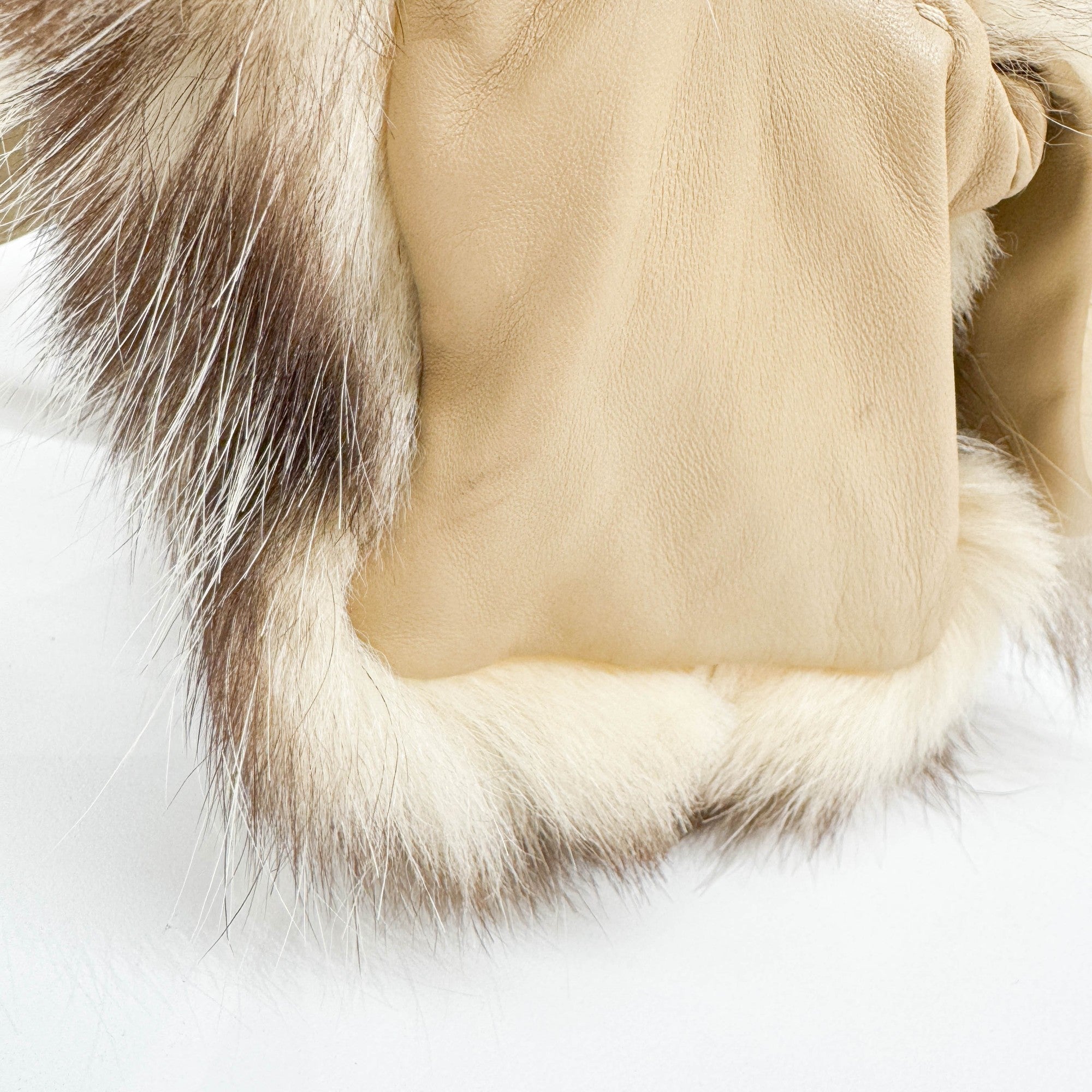 Beige Fur with Leather Strap Shoulder Bag