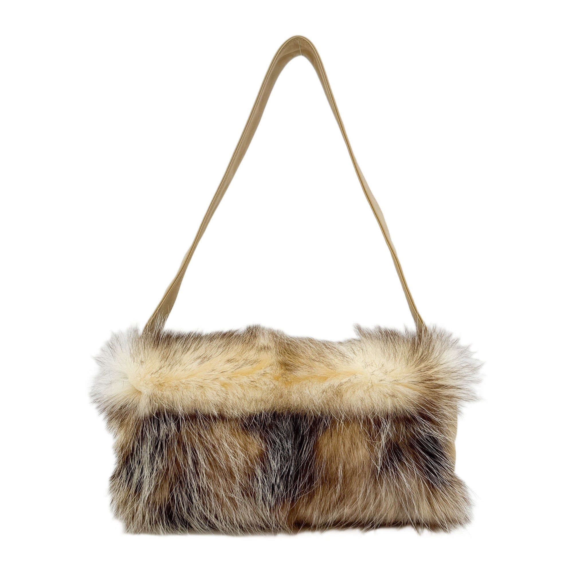 Beige Fur with Leather Strap Shoulder Bag