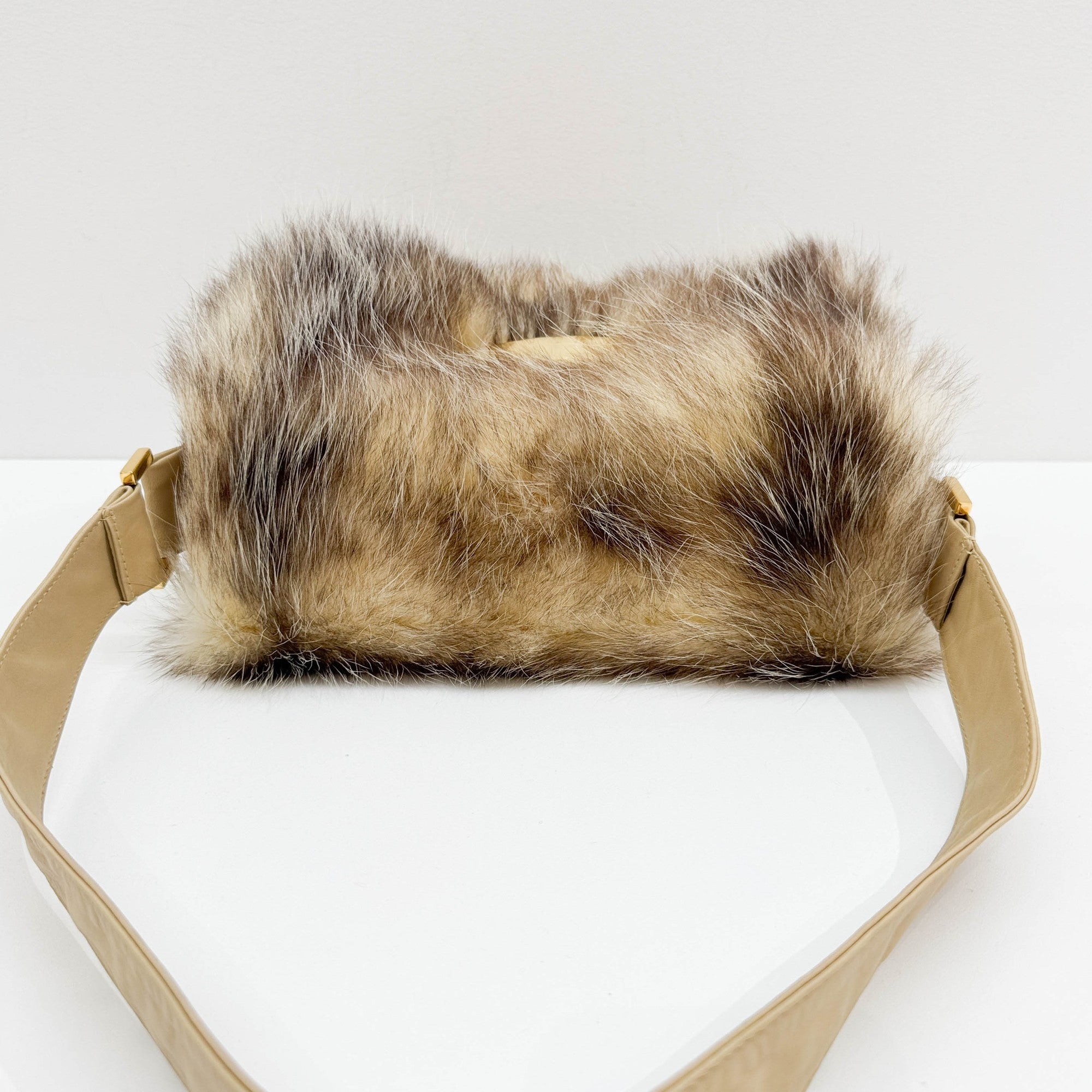 Beige Fur with Leather Strap Shoulder Bag