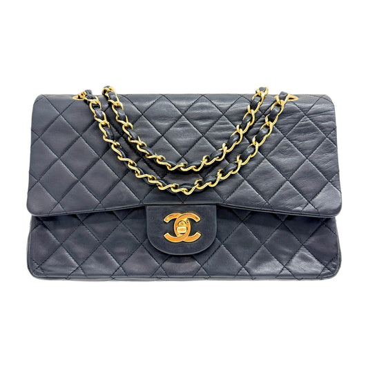 Classic Double Flap Matelasse Black Leather Shoulder Bag