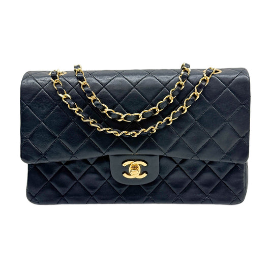 Classic Double Flap Matelasse Black Leather Shoulder Bag