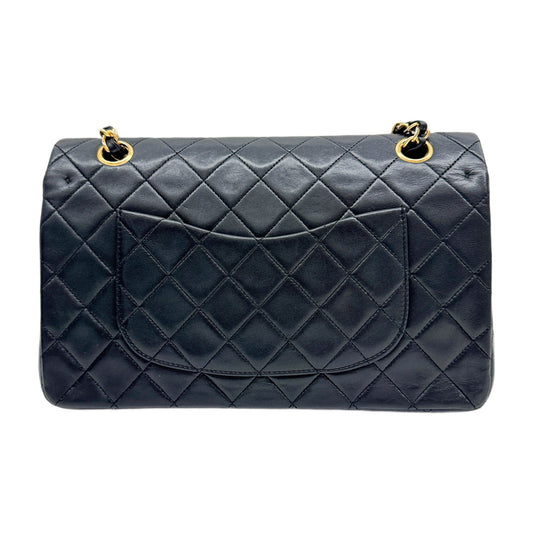 Classic Double Flap Matelasse Black Leather Shoulder Bag