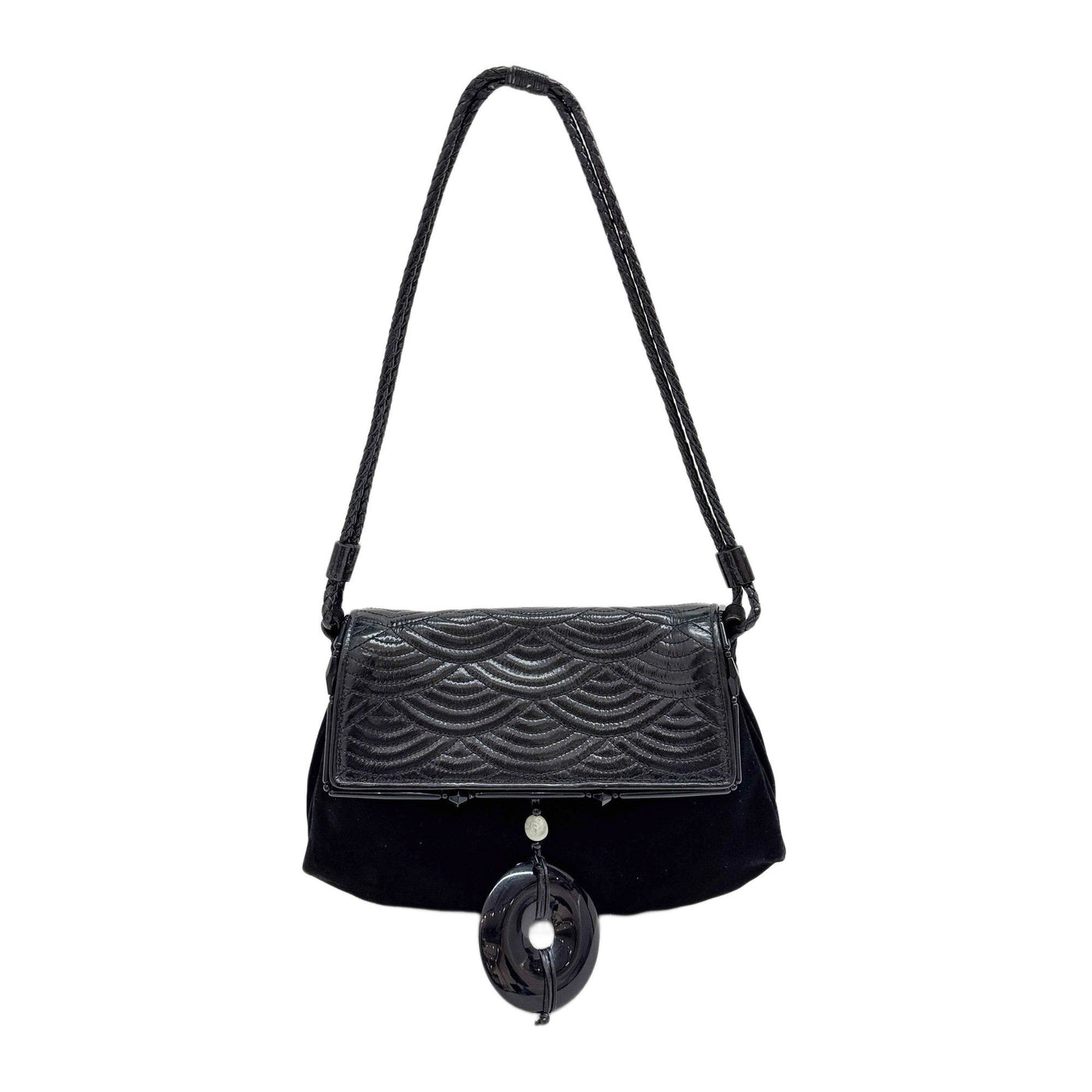 Black Suede with Leather Flap Shoulder Bag