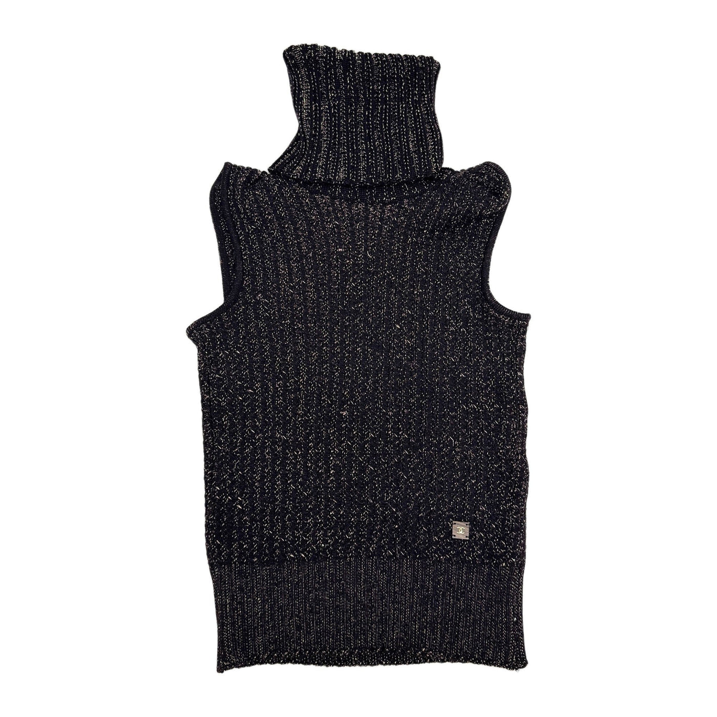 Size 42 EU Black and Bronze Lamé Sleeveless Turtleneck Knit