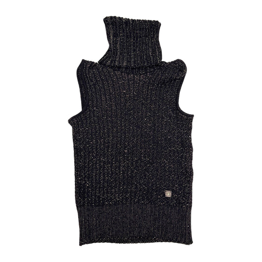 Size 42 EU Black and Bronze Lamé Sleeveless Turtleneck Knit