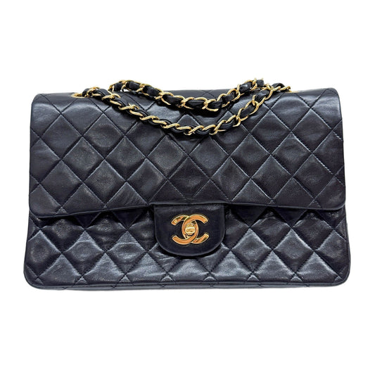 Classic Double Flap Matelasse Black Leather Shoulder Bag