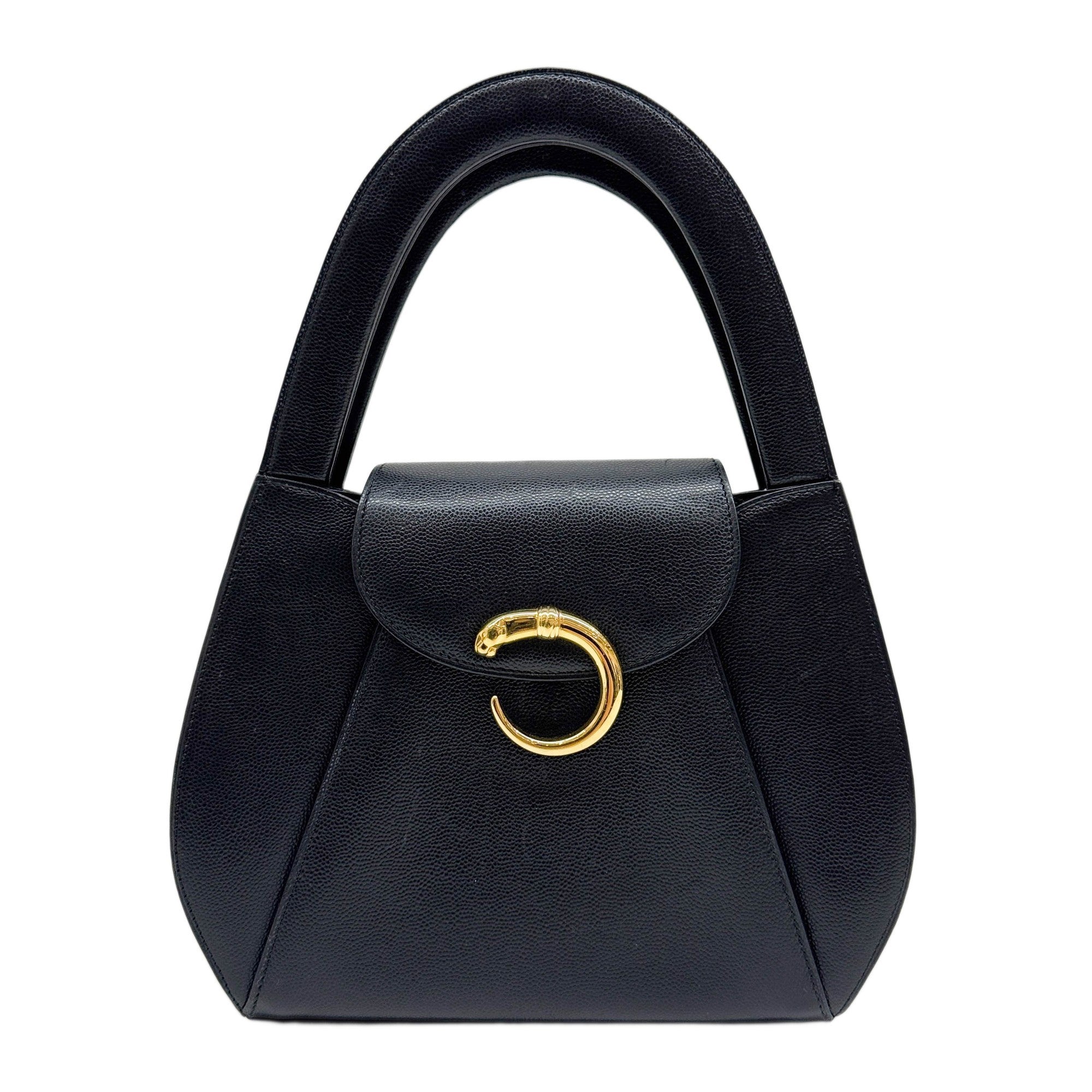 Panthere Black Leather Hand Bag