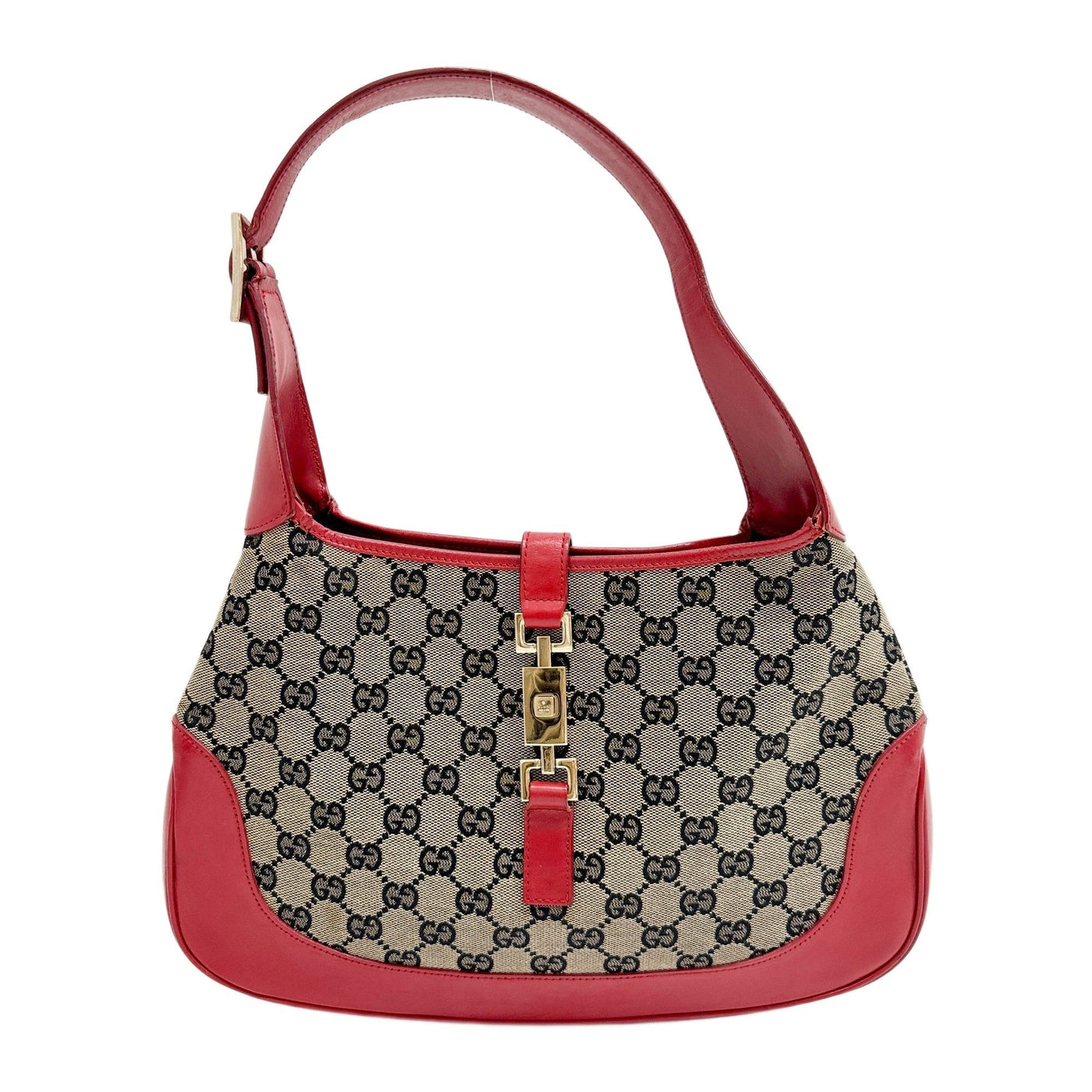 Jackie Red Leather Trim Brown GG Canvas Shoulder Bag