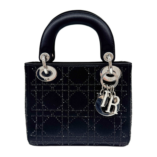 Mini Lady Dior Beaded Black Satin Hand Bag