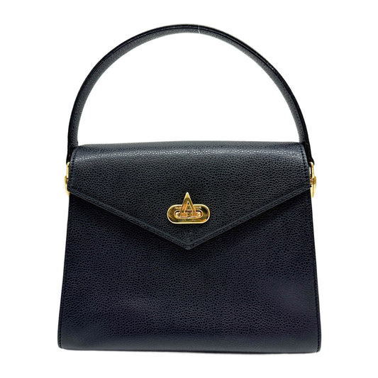 V Logo Black Leather Hand Bag