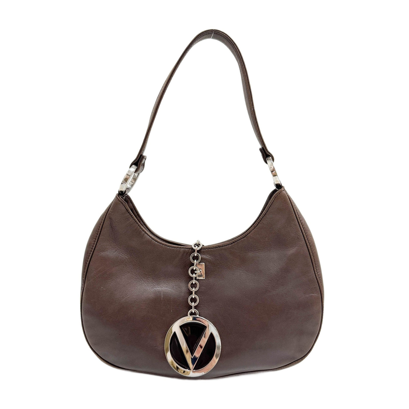 VLogo Moon Brown Leather Shoulder Bag