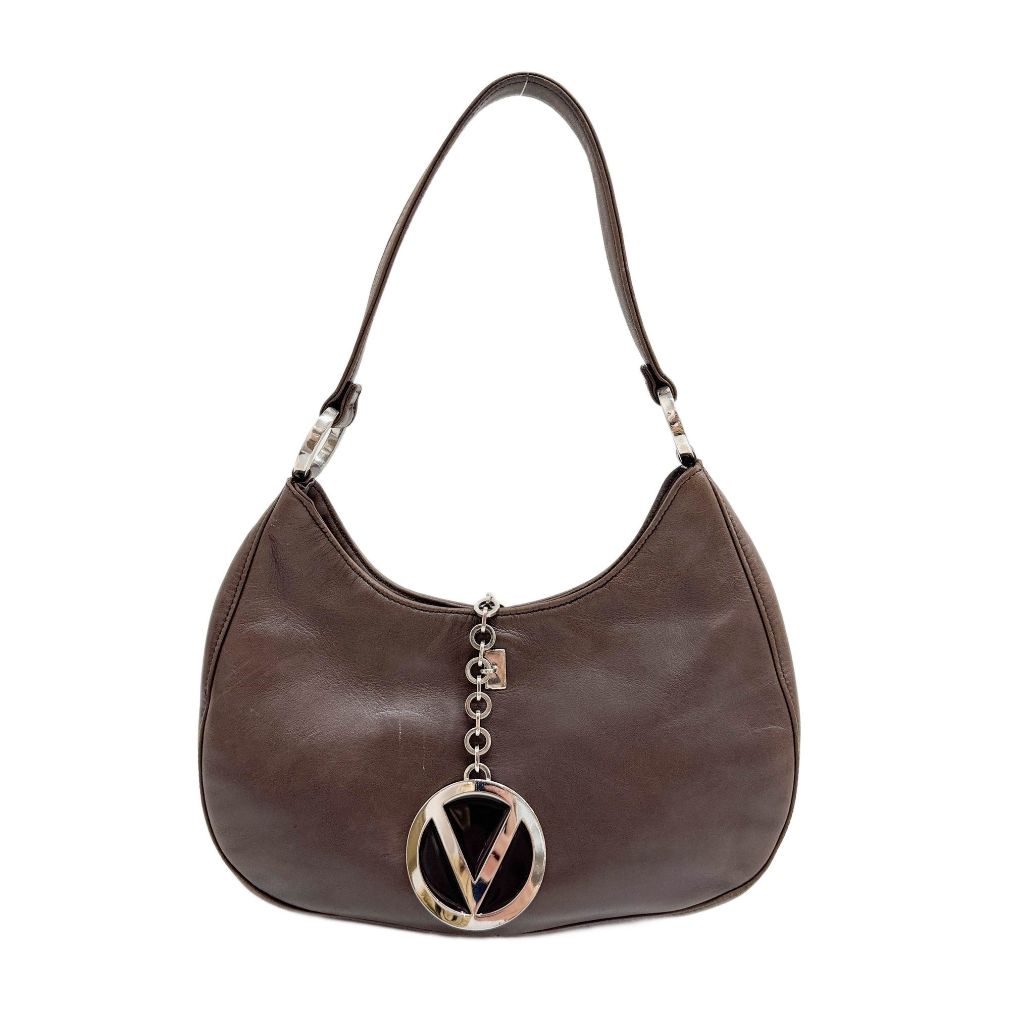 VLogo Moon Brown Leather Shoulder Bag