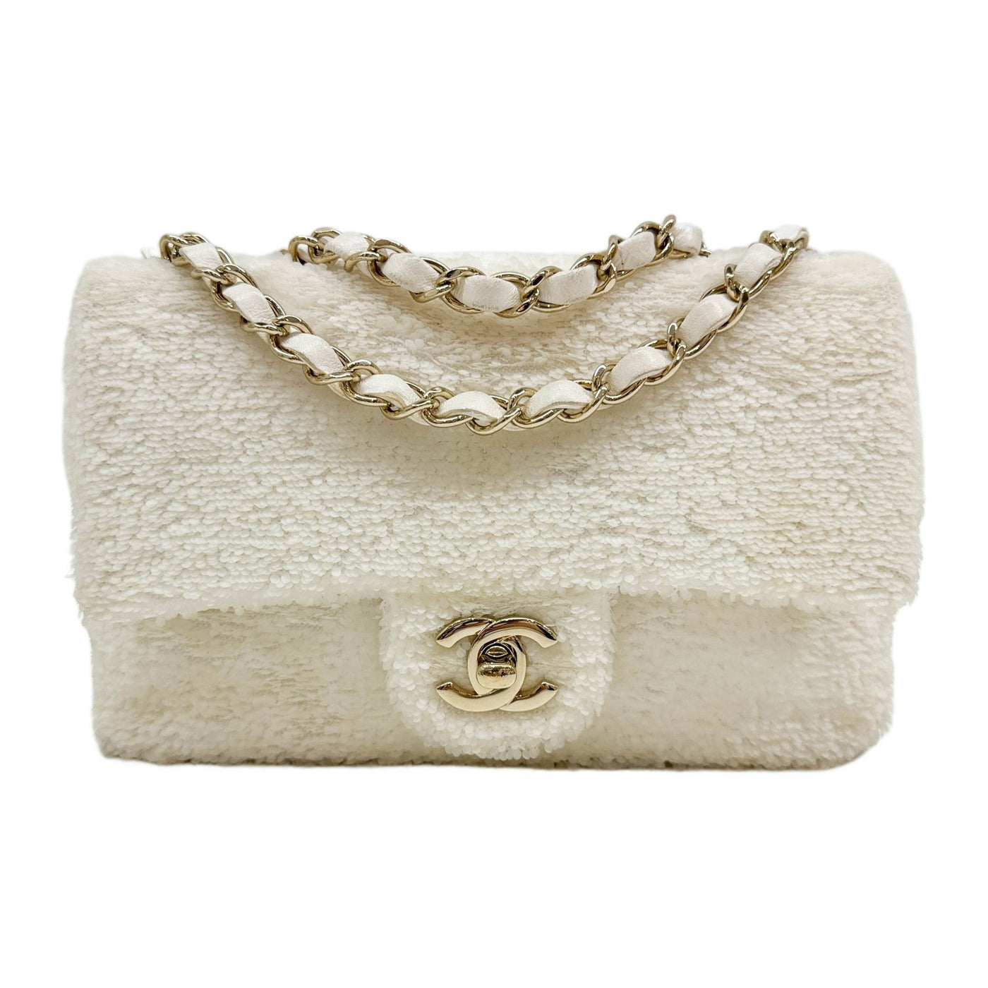 Mini Classic Flap 2019 White Sequin Shoulder Bag