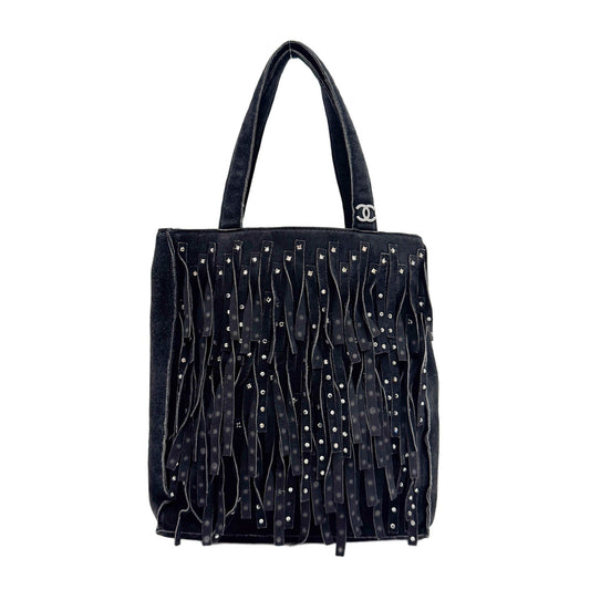 2000-2002 Rhinestone Details Black Suede Hand Bag
