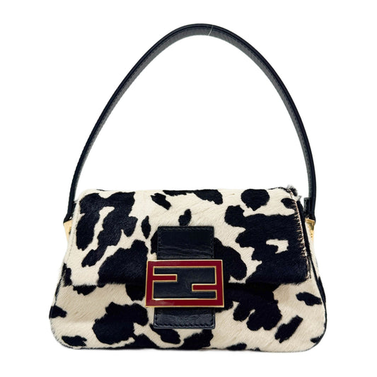 Mini Mamma Baguette Black & White Cow Print Pony Hair Shoulder Bag