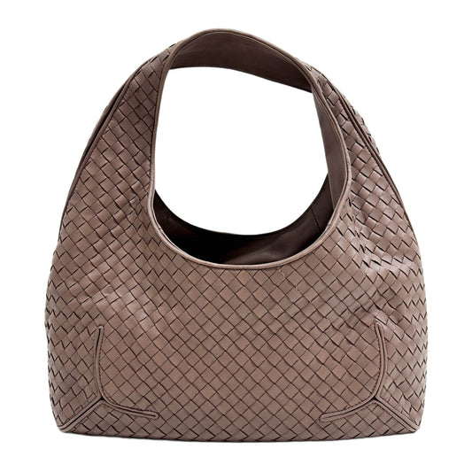Intrecciato Deep Taupe Brown Leather Shoulder Bag