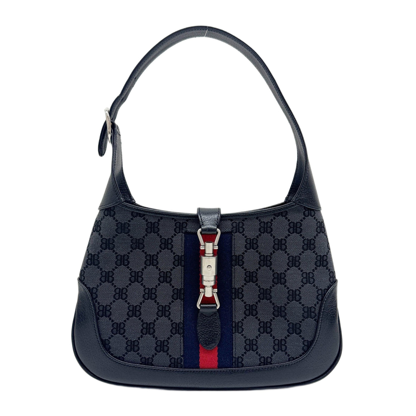 Gucci x Balenciaga Jackie 1961 Ophidia Black BB Canvas Shoulder Bag