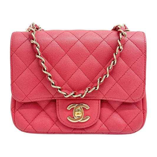 Mini Square Classic Flap 2017 Matelasse Pink Leather Shoulder Bag