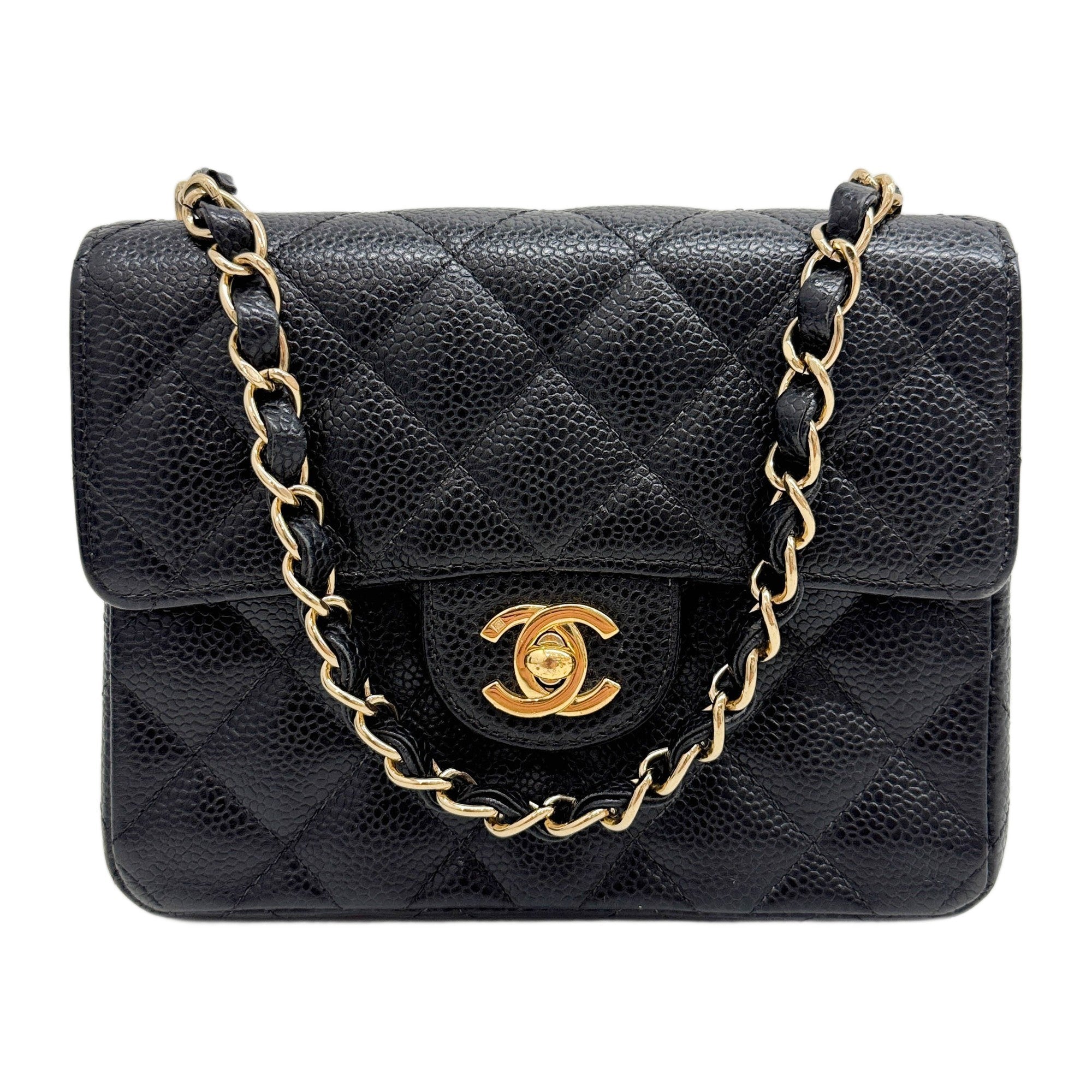 Mini Square Classic Flap 2003-2004 Matelasse Black Leather Shoulder Bag