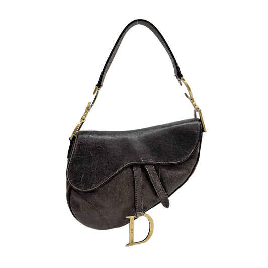 Saddle in Brown Leather and Gold Hardware Shoulder Bag
