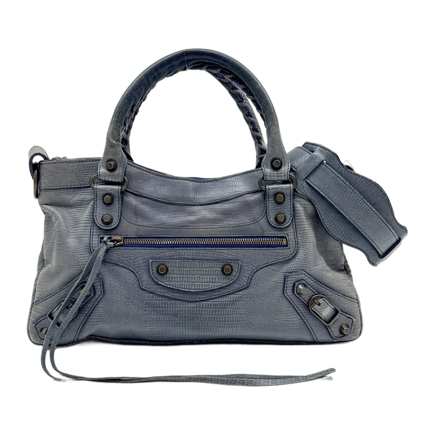 The First Blue Lizard Embossed Leather Two Way Bag