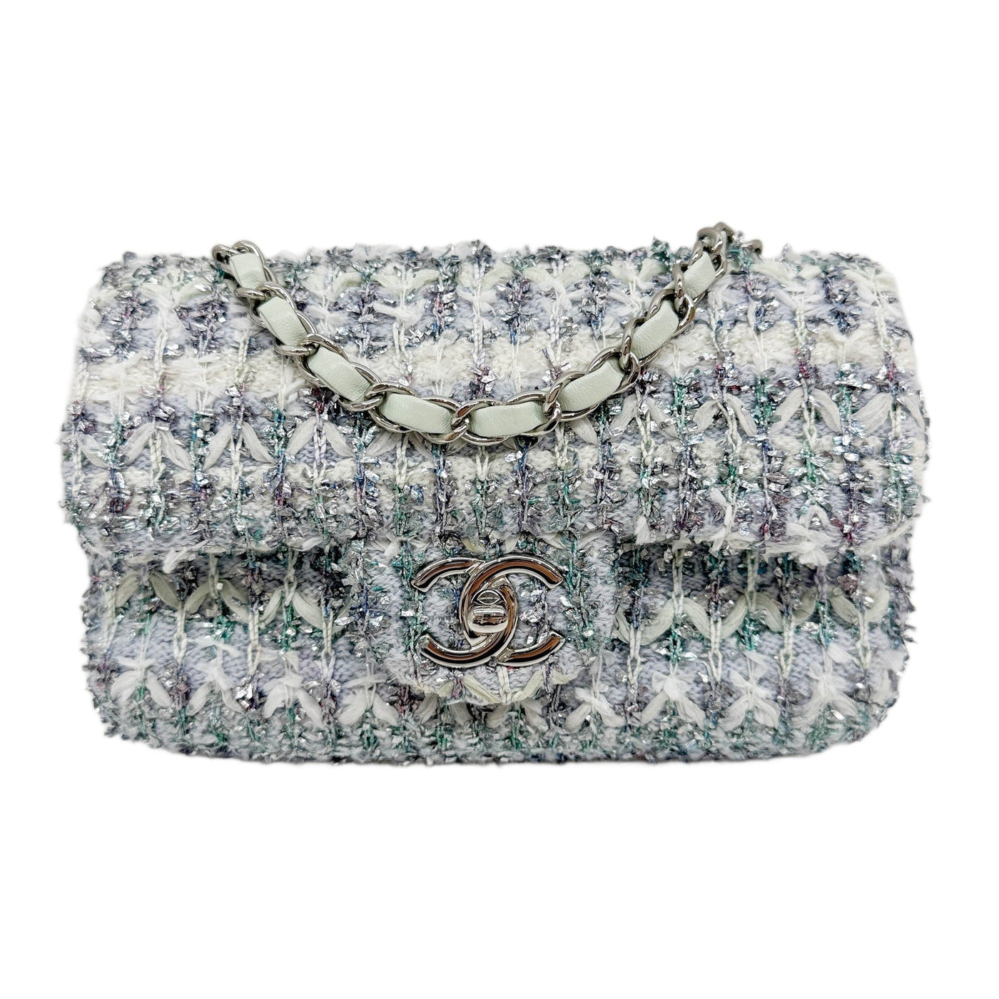 Classic Flap 2018 Sequin Details Lilac & Silver Tweed Shoulder Bag