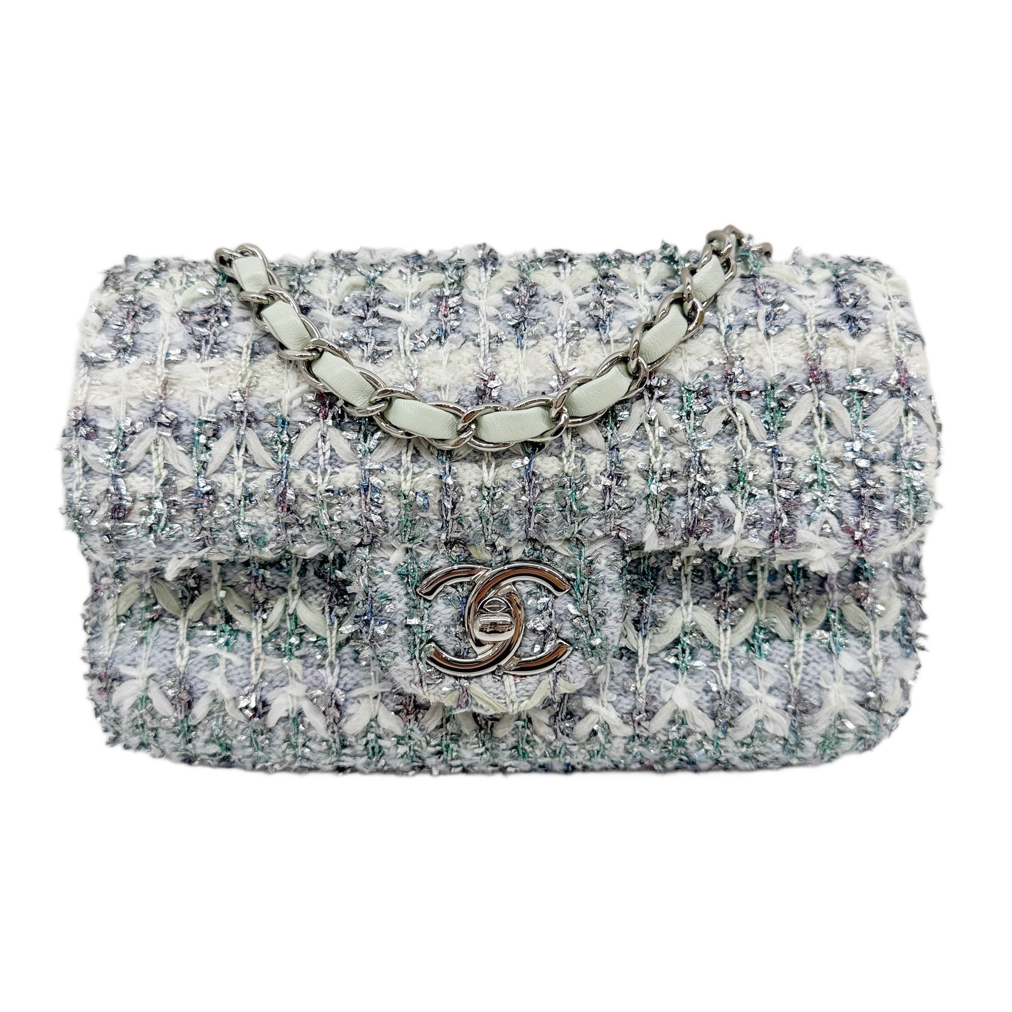 Classic Flap 2018 Sequin Details Lilac & Silver Tweed Shoulder Bag