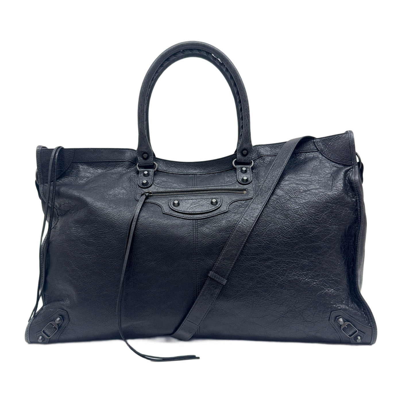 The City Travel Black Leather Two Way Bag