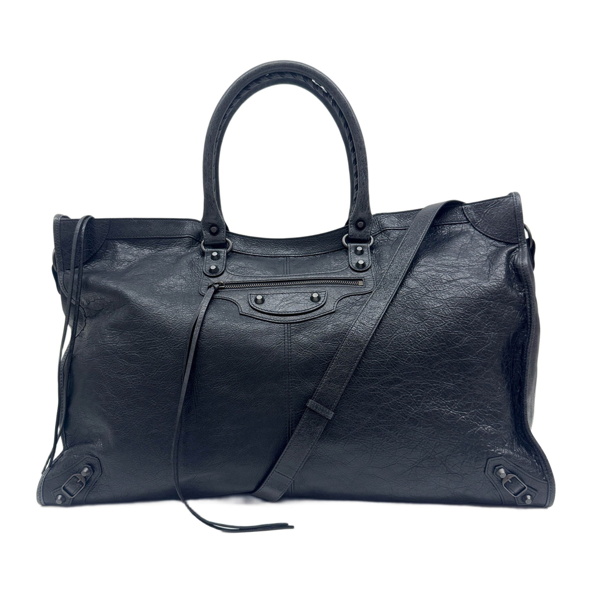 The City Travel Black Leather Two Way Bag