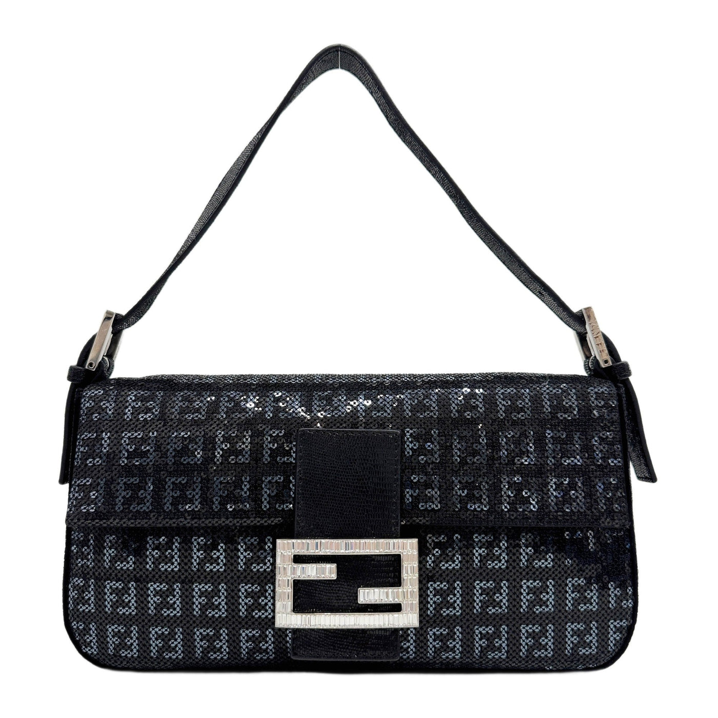 Baguette Zucchino in Black Sequin Shoulder Bag