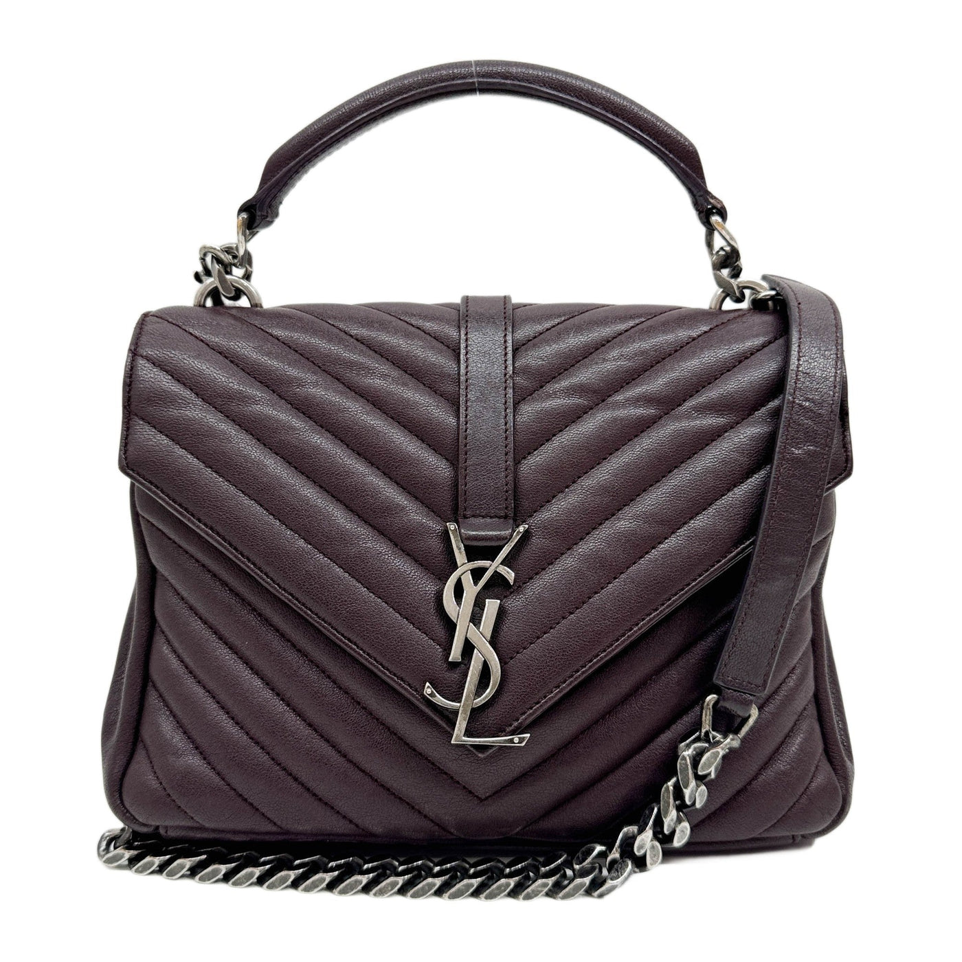 College Dark Burgundy Leather with Chain Handle Bag