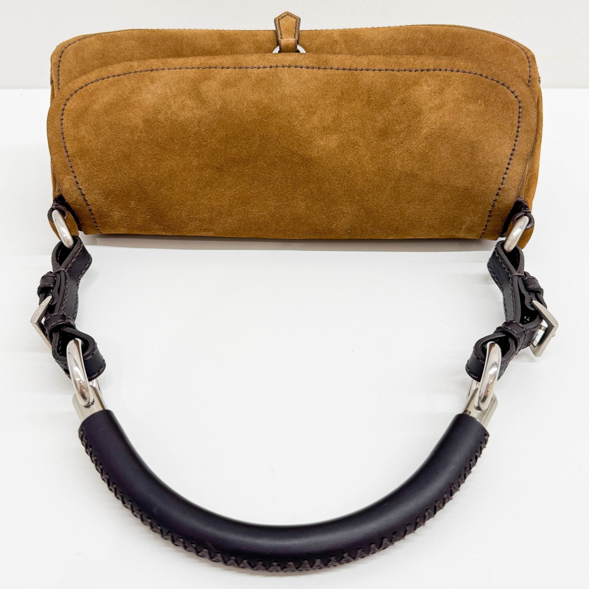 PRADA Brown Suede Leather Shoulder Bag