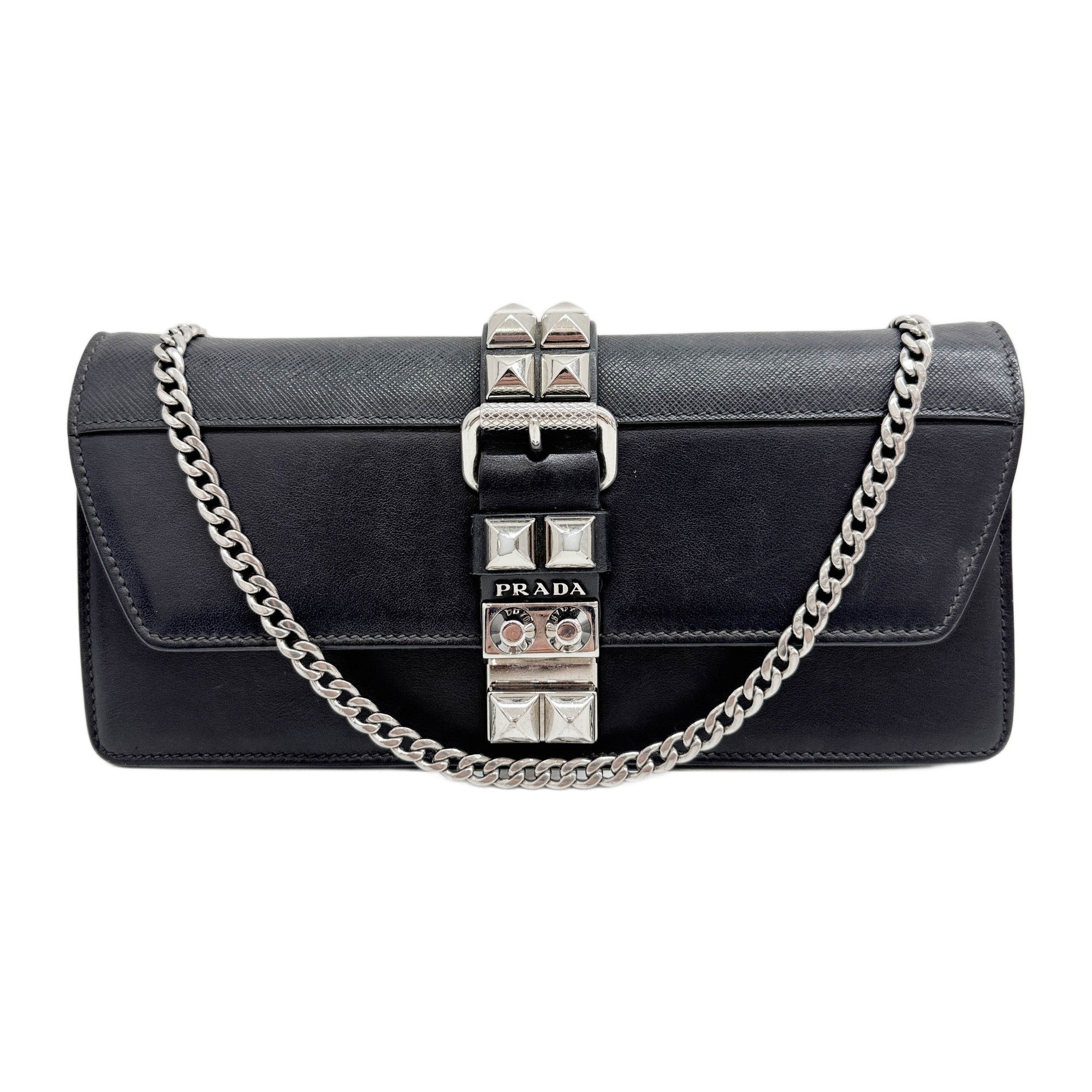 Elektra Black Leather Shoulder Bag