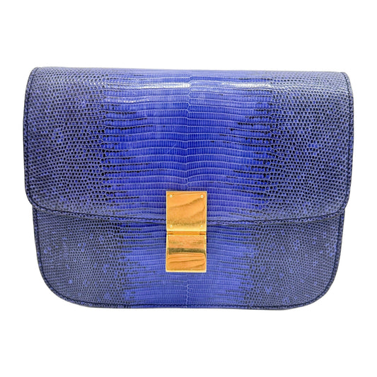 Classic Box Blue Lizard Embossed Leather Shoulder Bag