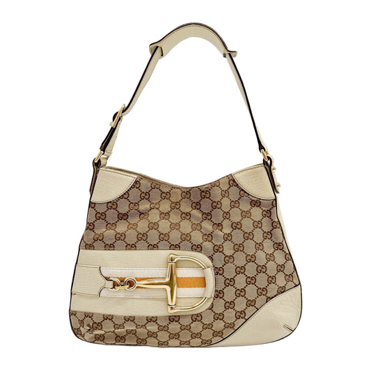 Horsebit Beige GG Canvas Shoulder Bag