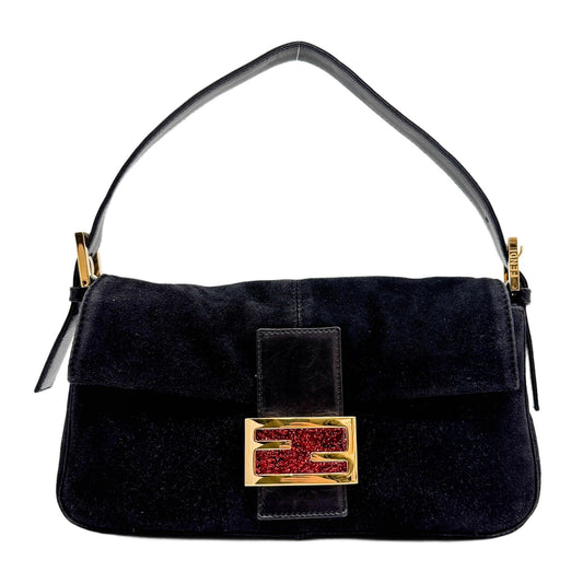 Baguette Black Suede Shoulder Bag