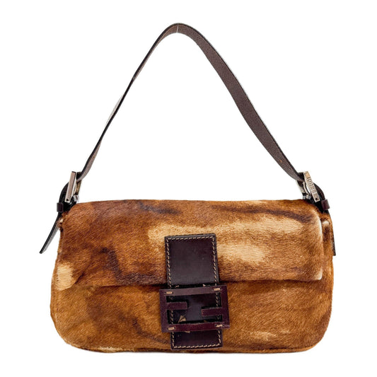 Baguette Brown Canvas Pony Hair Shoulder Bag