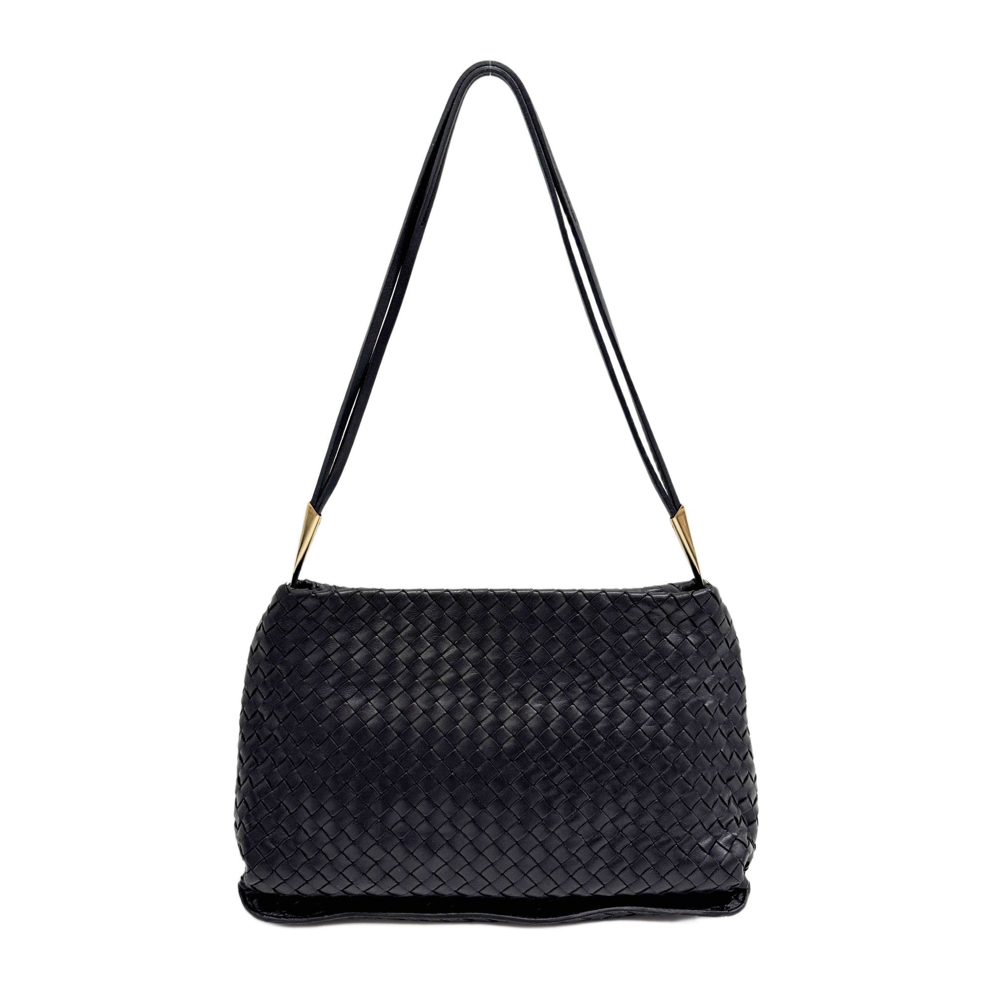 Intrecciato Black Leather Shoulder Bag