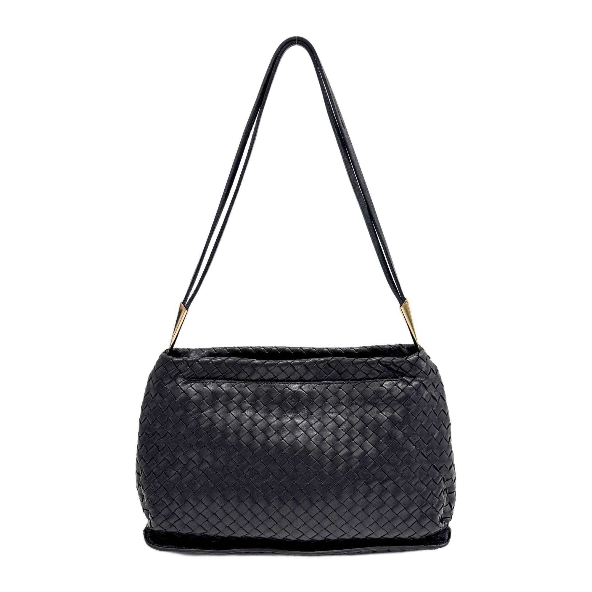 Intrecciato Black Leather Shoulder Bag