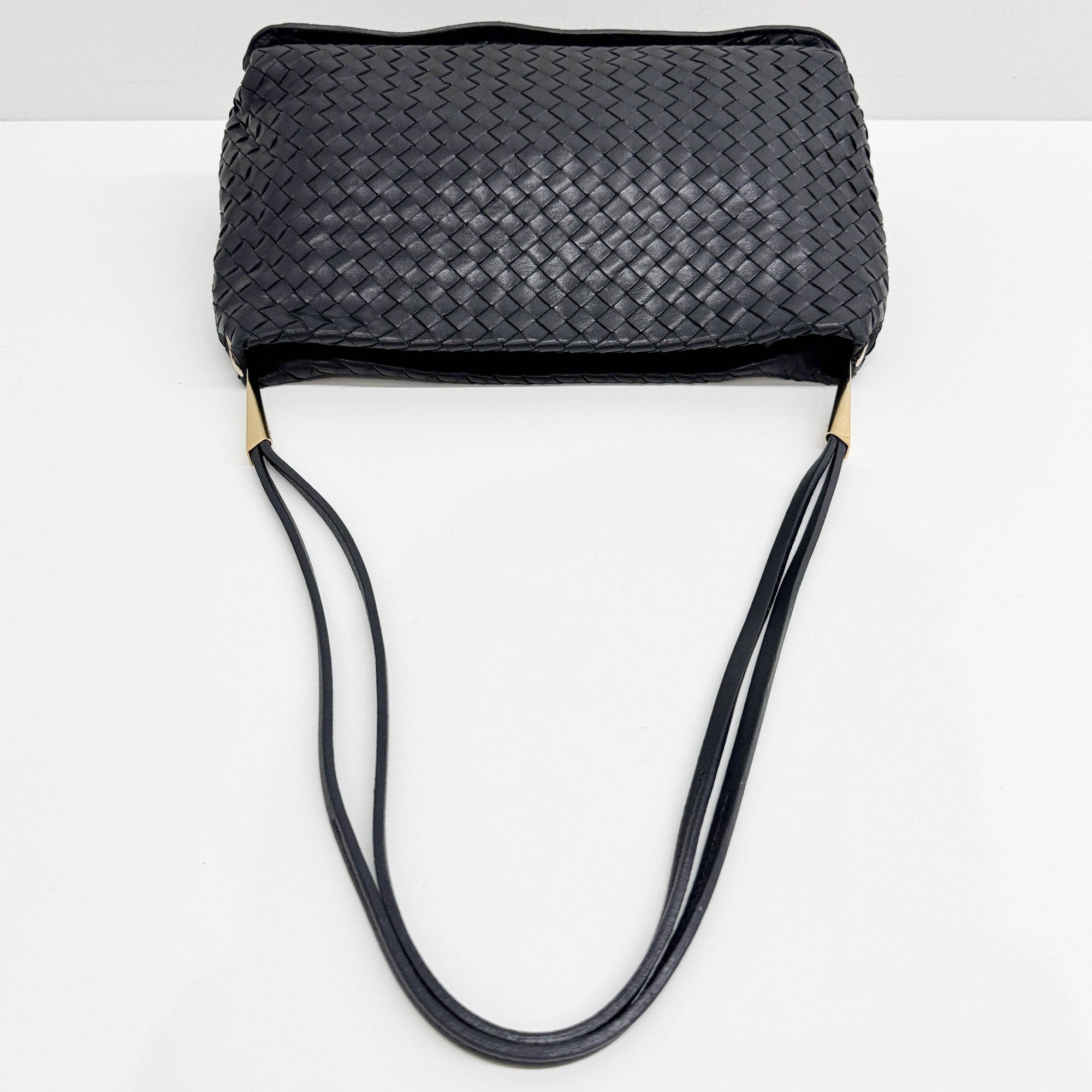 Intrecciato Black Leather Shoulder Bag