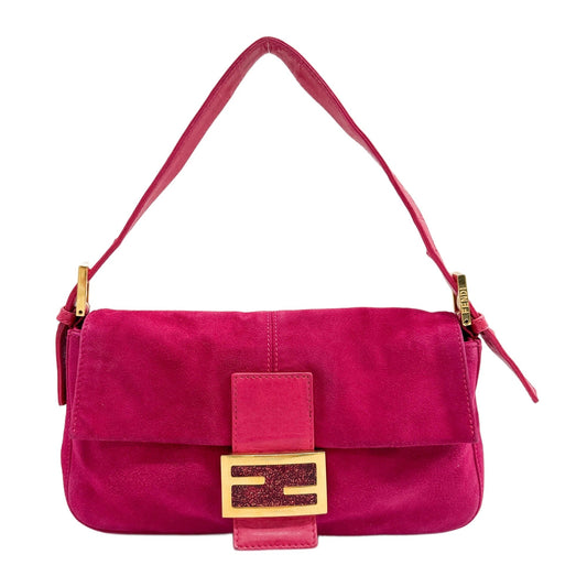 Baguette Pink Suede Shoulder Bag