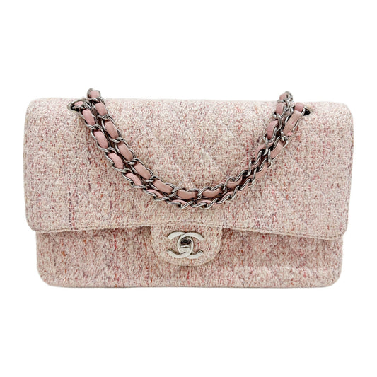 Classic Double Flap Matelasse Pink Tweed Shoulder bag