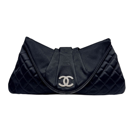 Half Moon Matelasse Black Satin Clutch Bag