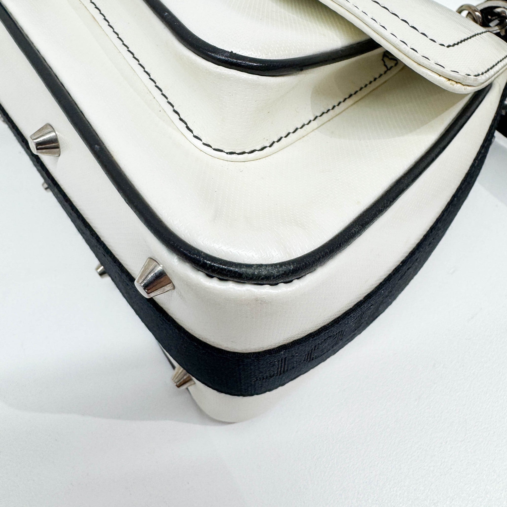 Hardcore White Leather Two Way Bag