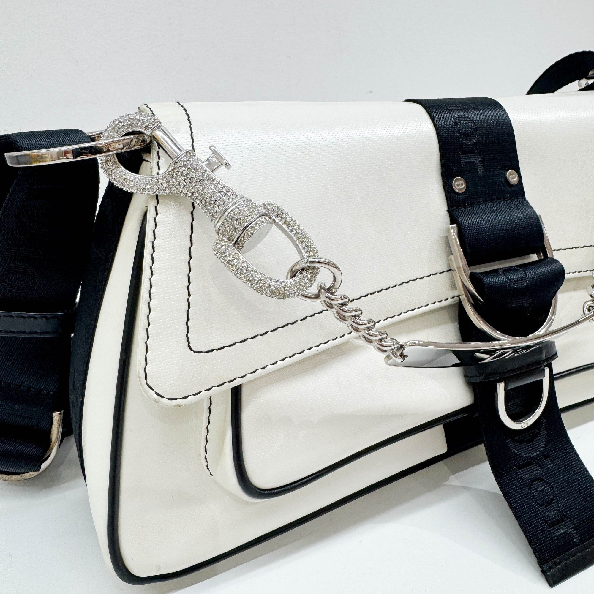 Hardcore White Leather Two Way Bag
