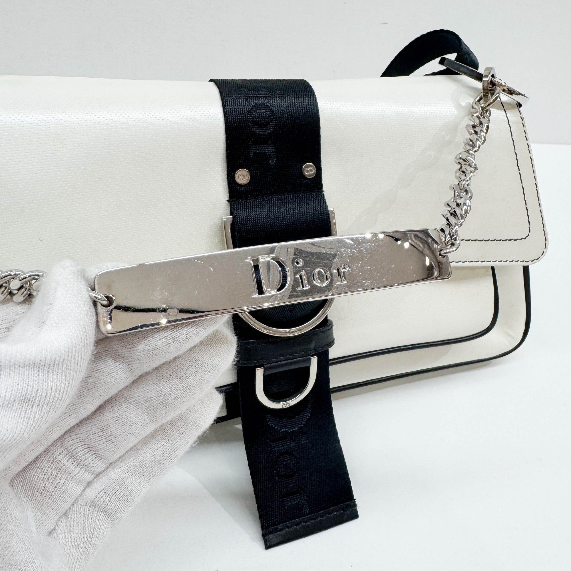 Hardcore White Leather Two Way Bag