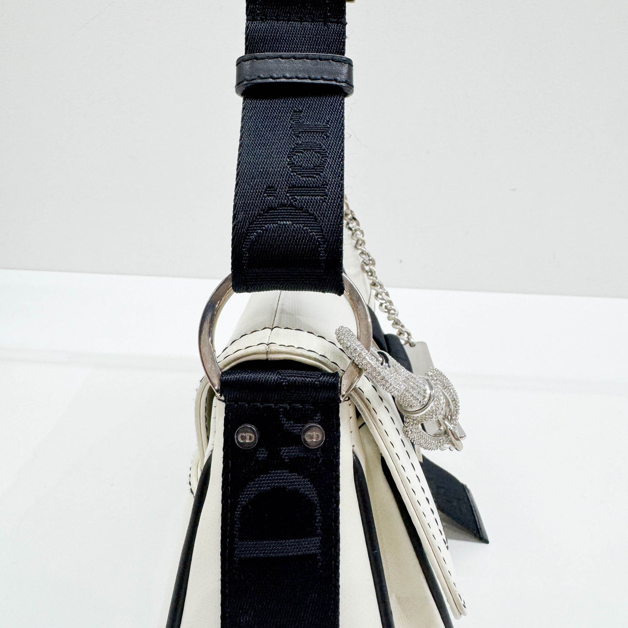 Hardcore White Leather Two Way Bag