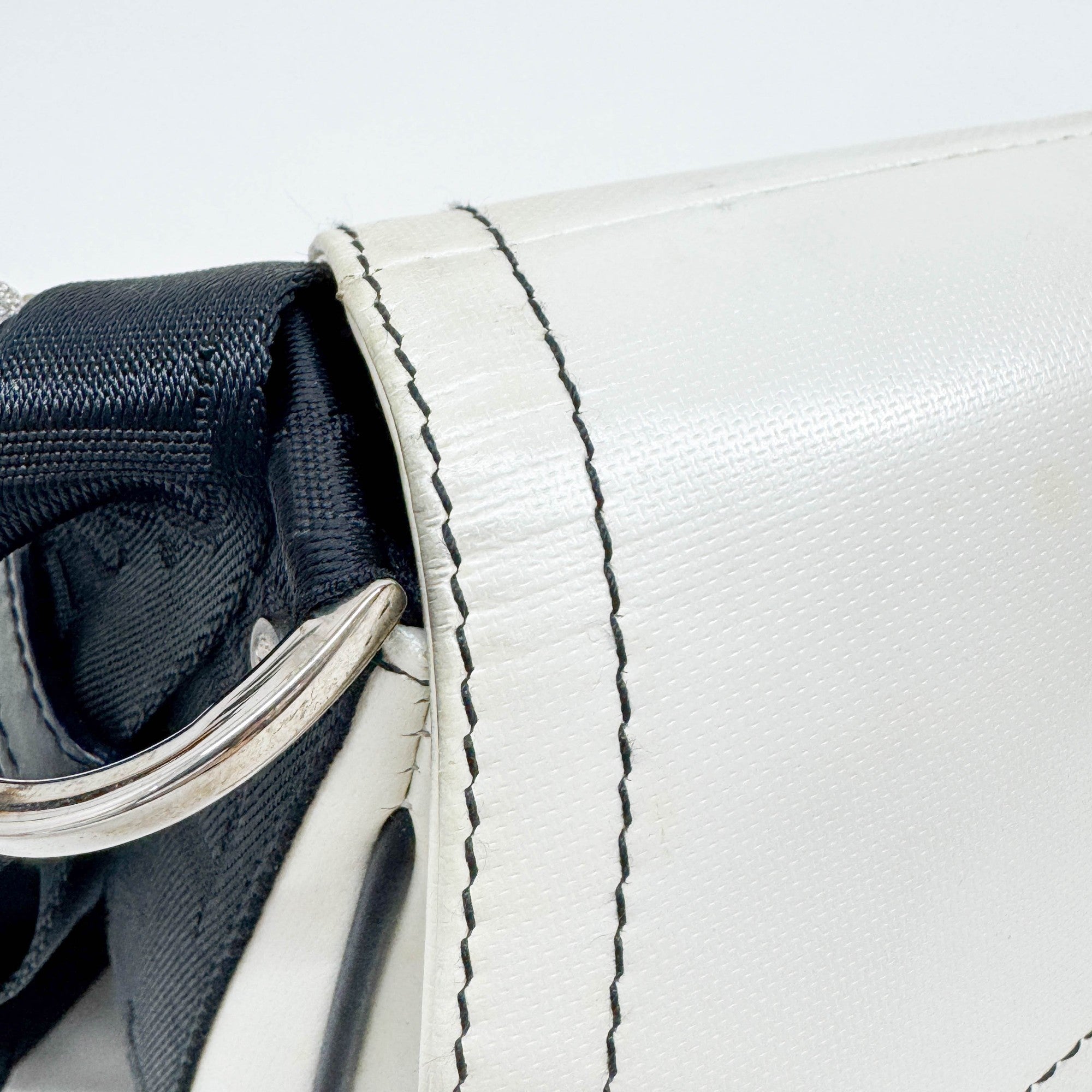 Hardcore White Leather Two Way Bag