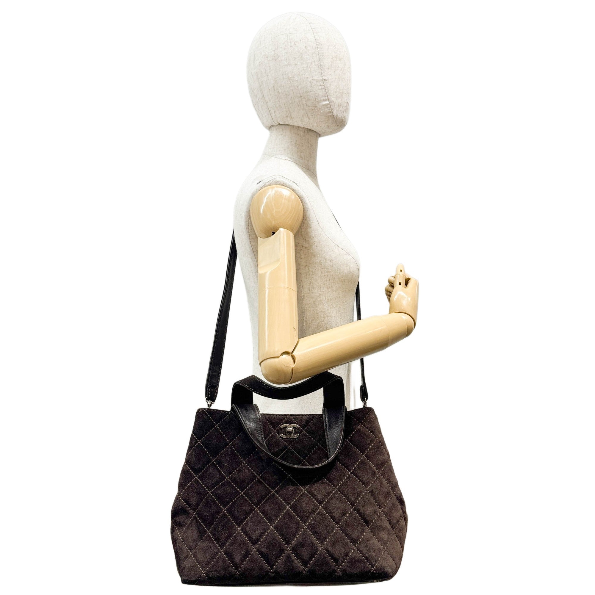 2002 Matelasse Espresso Brown Suede Two Way Bag