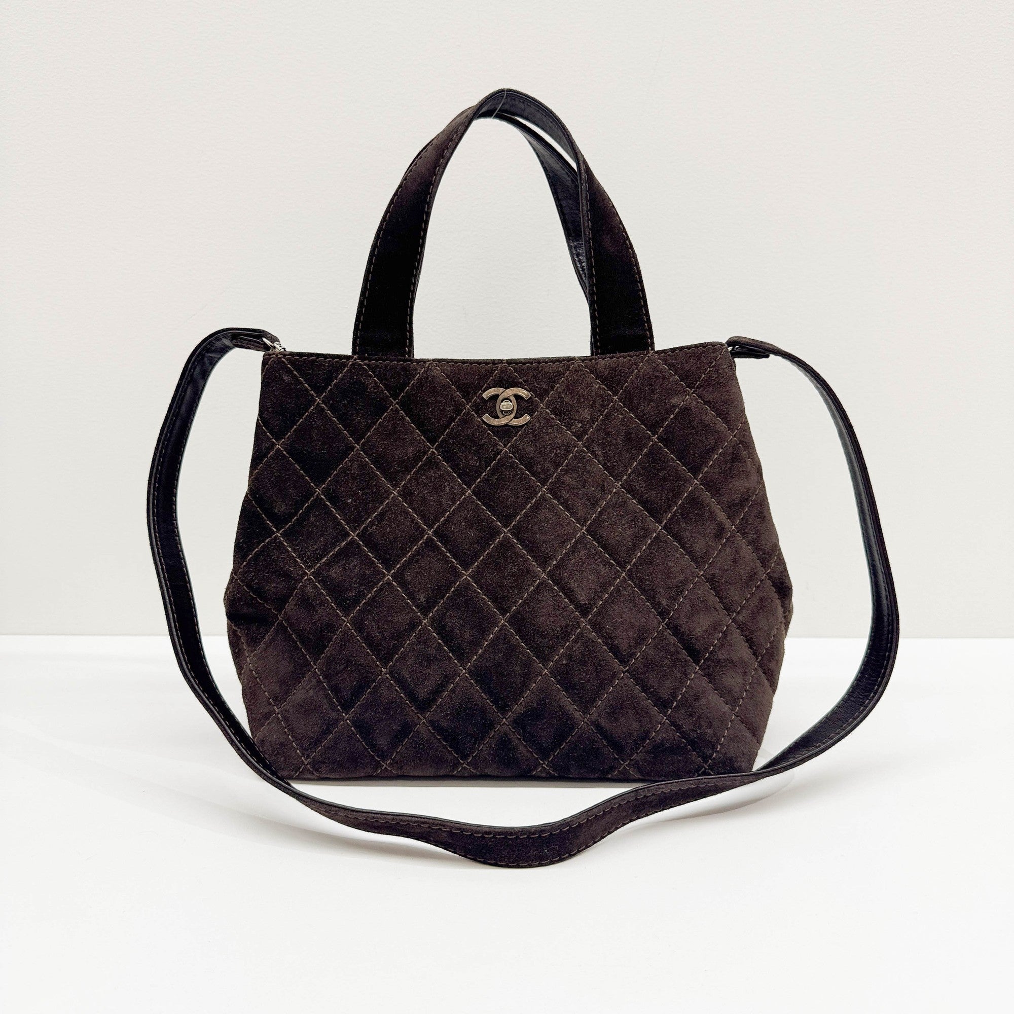 2002 Matelasse Espresso Brown Suede Two Way Bag